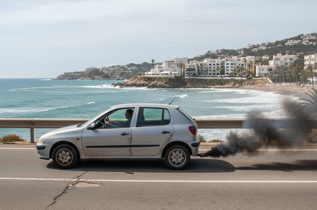 Humo en el escape de un coche indicando problemas
