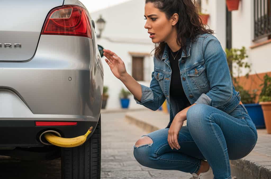 inspeccionando tubo de escape de coche